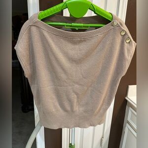 Women’s Short Sleeve Boatneck Sweater with Shoulder Buttons - Beige